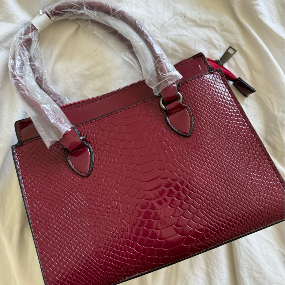 Burgundy Faux Snake Skin Hand Bag